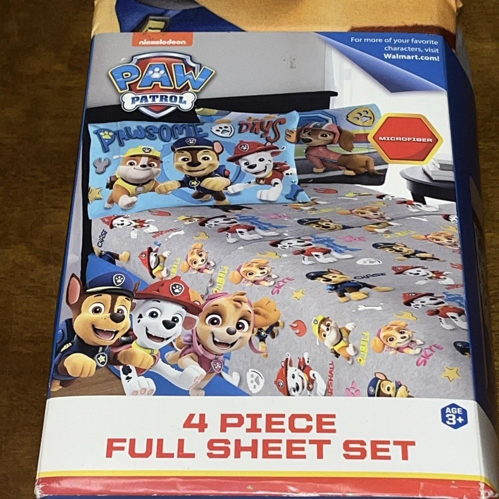Paw Patrol Full Sheet Set Microfiber 4 Piece Fitted & Flat Sheet 2 Pillowcases